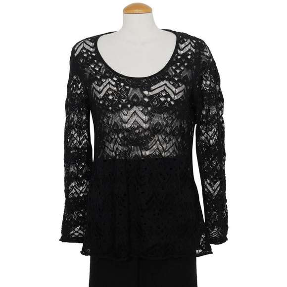 Black Wavy Washable Wool Lace Sweater Top M